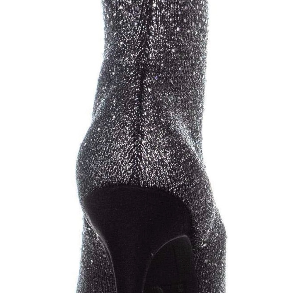 New Rinestine Stretch Sock Booties - Black Silver